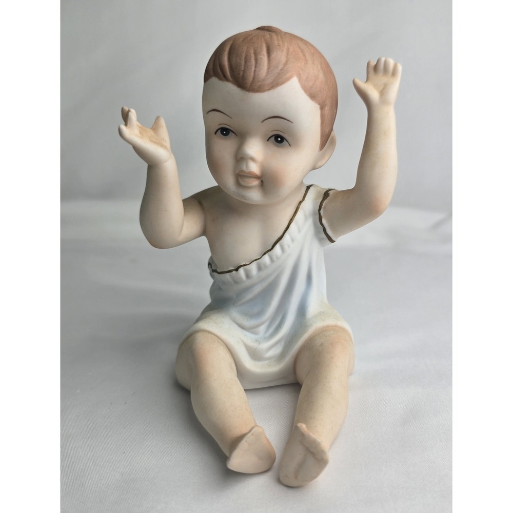 Vintage Bisque Porcelain Sitting Baby Boy Hand Painted Figurine